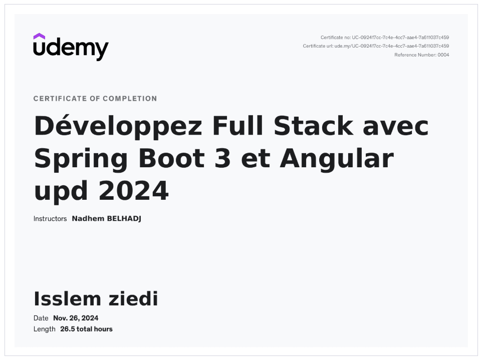 Full Stack Development angular and Spring Boot 3 Certification